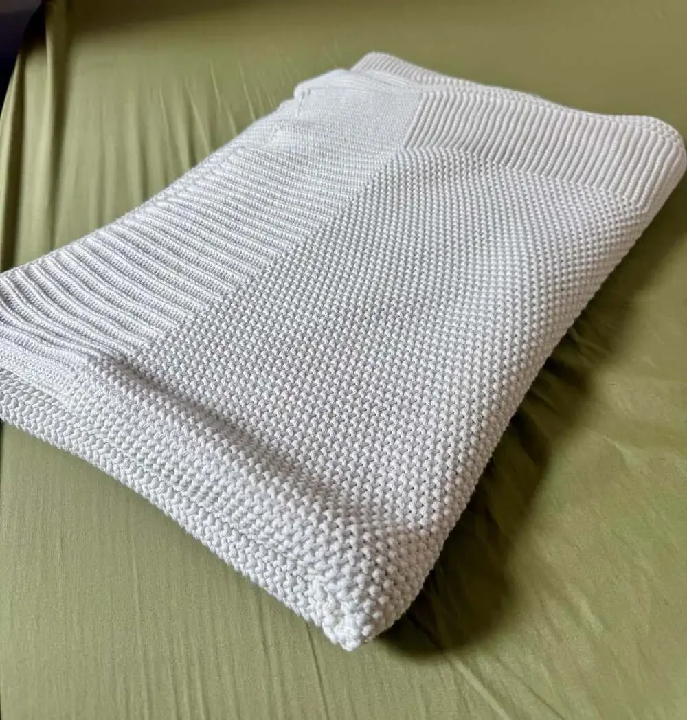Waffle, Cotton Knit, Sweater-Like, Throw Blanket in White